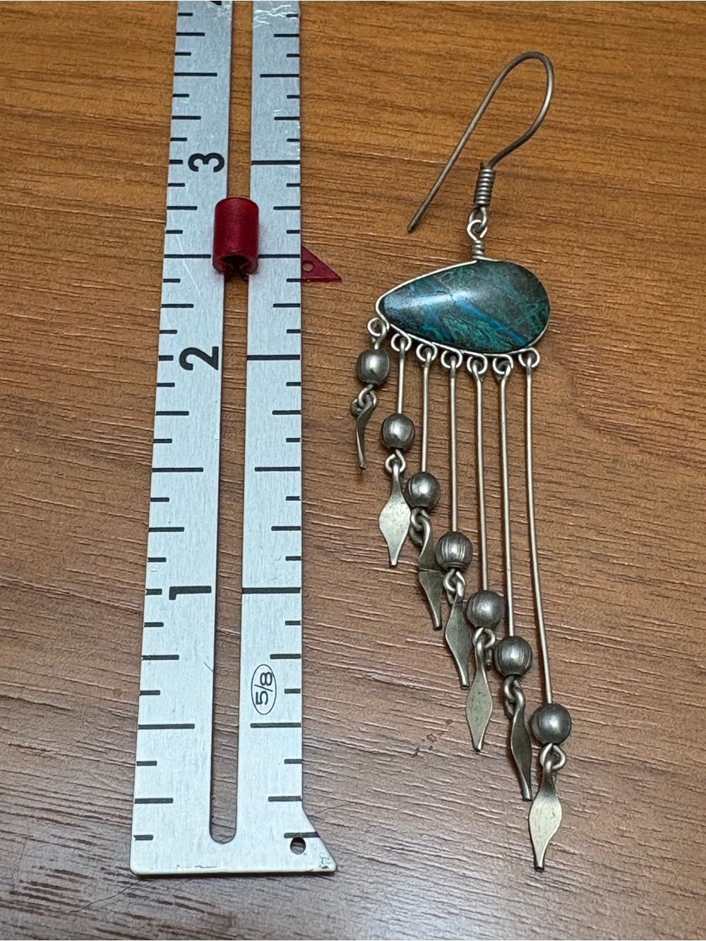Peruvian turquoise and silver-tone dangle earrings - Picture 3 of 4